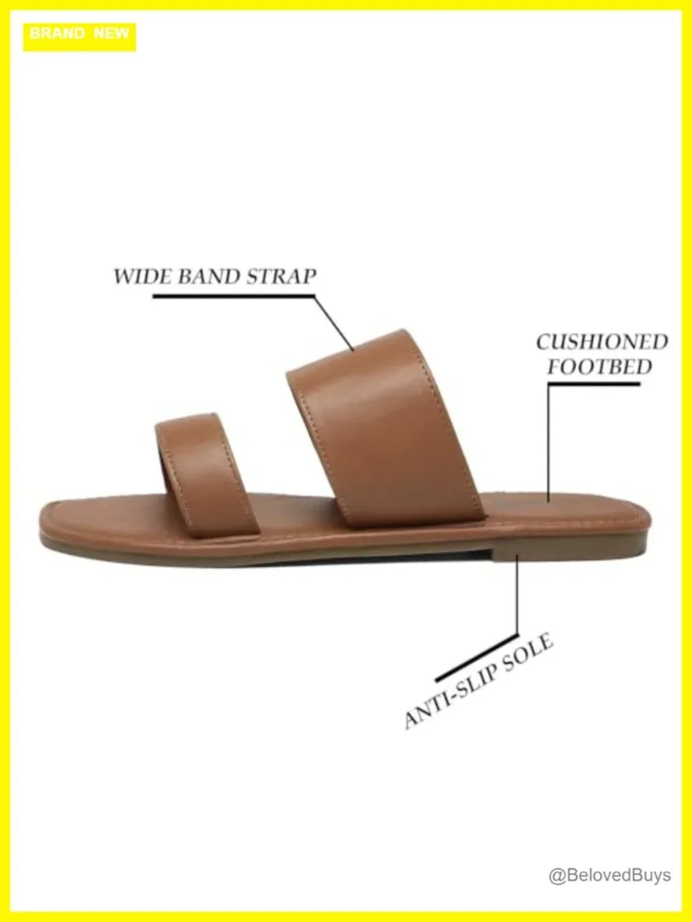 Women's Two Strap Slide Sandals Flat Square Toe Cushioned Non Slip